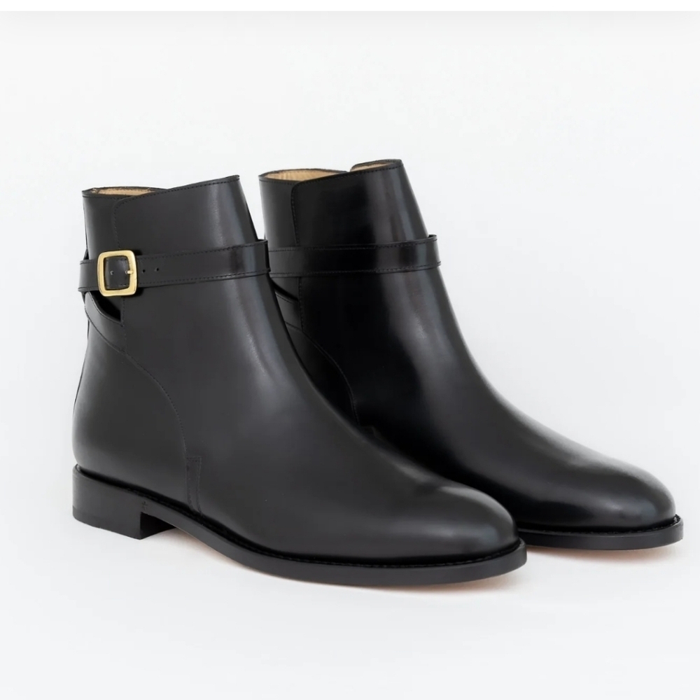 Ypson's Womens Boots Size 39.5 JODHPUR Black Leather Buckle Strap Goodyear Welt - Picture 12 of 13
